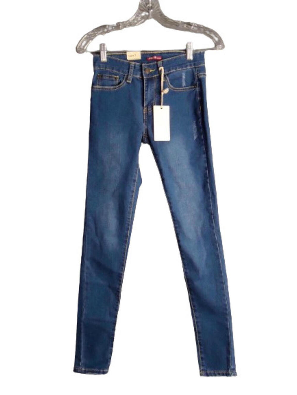 April Girl Distressed Skinny Jeans Dark Wash Denim Juniors Size 3
